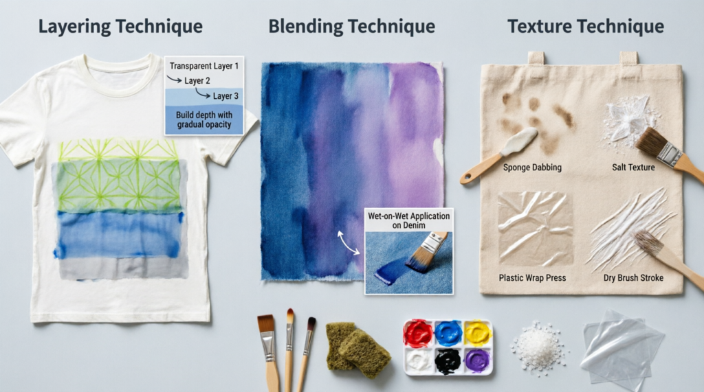  Layering, Blending and Texture Techniques for hand painted clothes